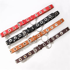 Malta Women's Punk Leather Belt  With Chain & Grommet Buckle  Rock Jeans-(05-01-01-07)
