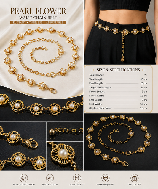 Pearl Elegance Flower Chain Belt