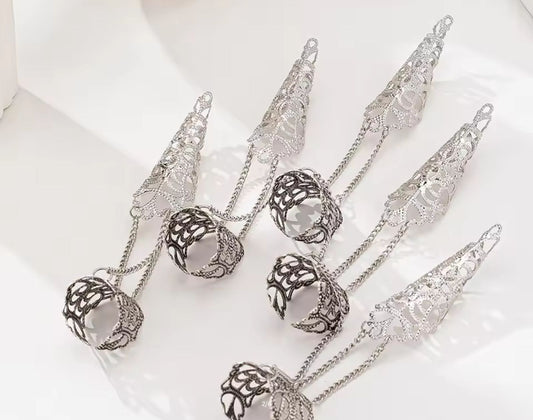 Punk Cone Fingernail Chain Ring