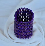 Wide Wood Beads Cuff Bracelets For Women Dark Purple Wooden Beaded String Bracelet