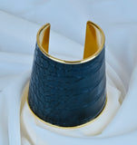 Glossy Black Snakeskin Gold Lined Cuff Bracelet