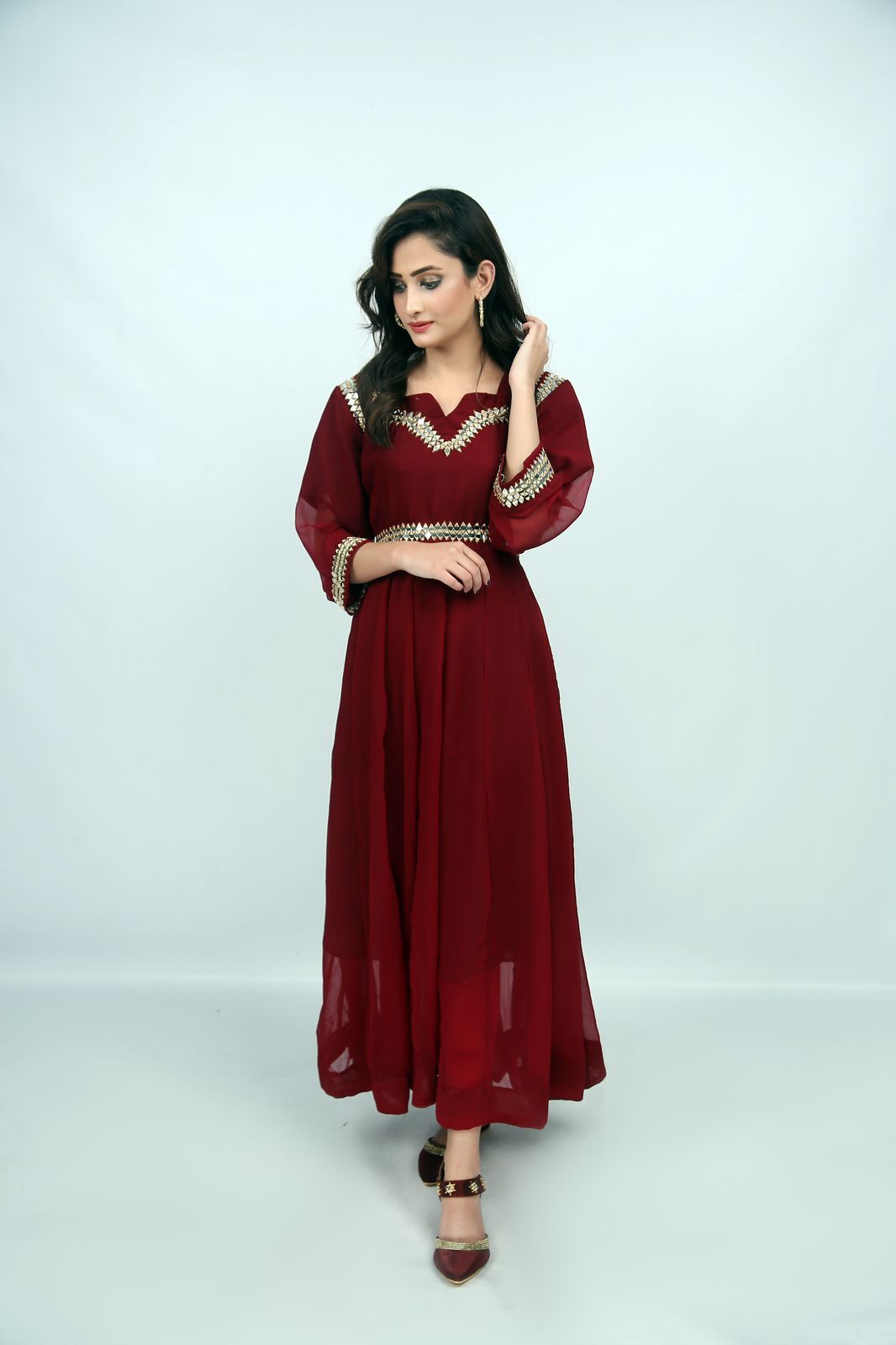 Maroon with Embroidery & Mirror Work Maxi