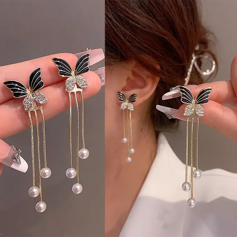 Butterfly drop Pearl  Earrings