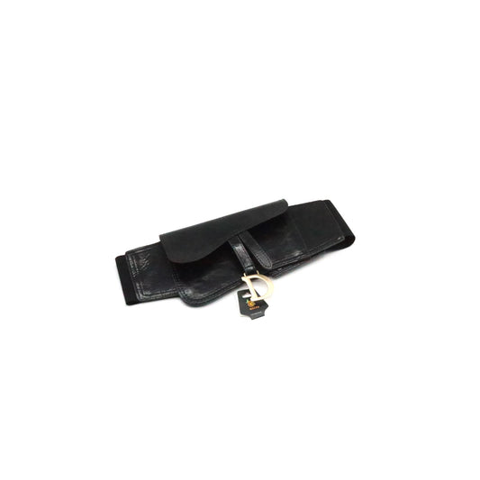 D Black Wide Leather Elastic Belt