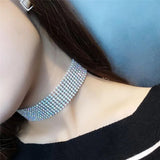 Rhinestone Choker Necklace Wide Crystal
