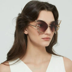 Diamond Butterfly Sunglasses Sparkling Rhinestone Rimless Sun Glasses Ladies Eyewear