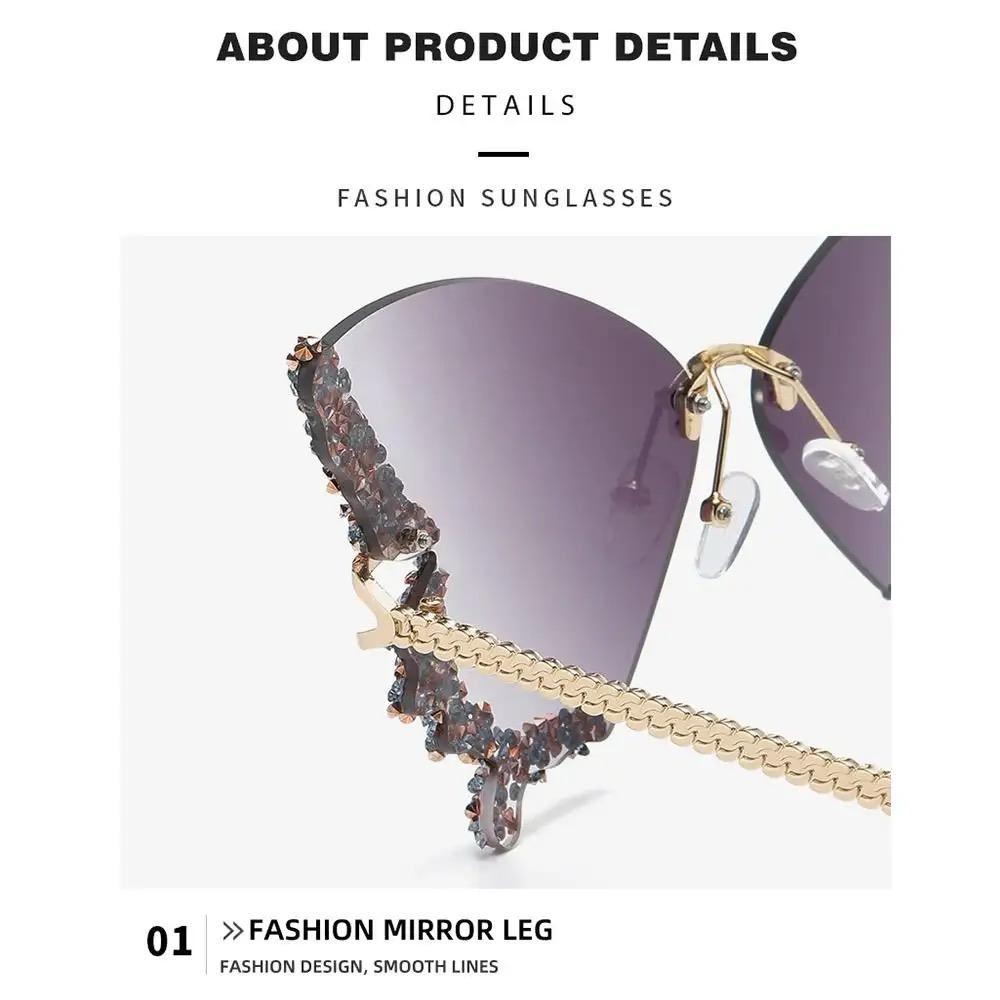 Diamond Butterfly Sunglasses Sparkling Rhinestone Rimless Sun Glasses Ladies Eyewear