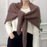 Autumn and Winter Leather Knitted Triangle Scarf with Heart Chain Leather Buckle Wool Shawl Scarf Jacket