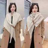 Autumn and Winter Leather Knitted Triangle Scarf with Heart Chain Leather Buckle Wool Shawl Scarf Jacket
