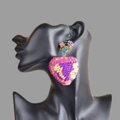 Heart With Stone Drop Earrings