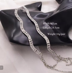 1 Pair Women Rhinestone Tassel Earrings Extra Long 24.5cm Left and Right Styles