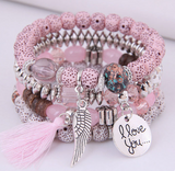 Bohemian Multicolor Pink Crystal Beads Bracelets