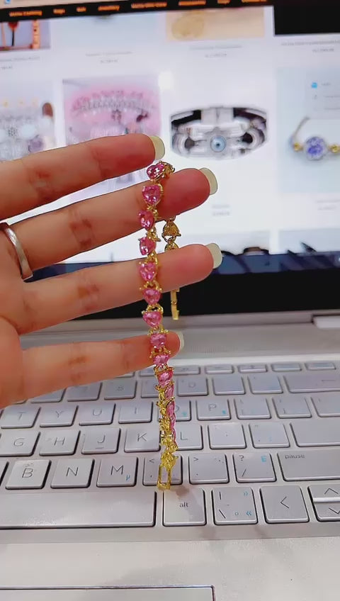 Pink Gold Rose Gold Plated Pink Diamond Zircon Stone Bracelet for Women