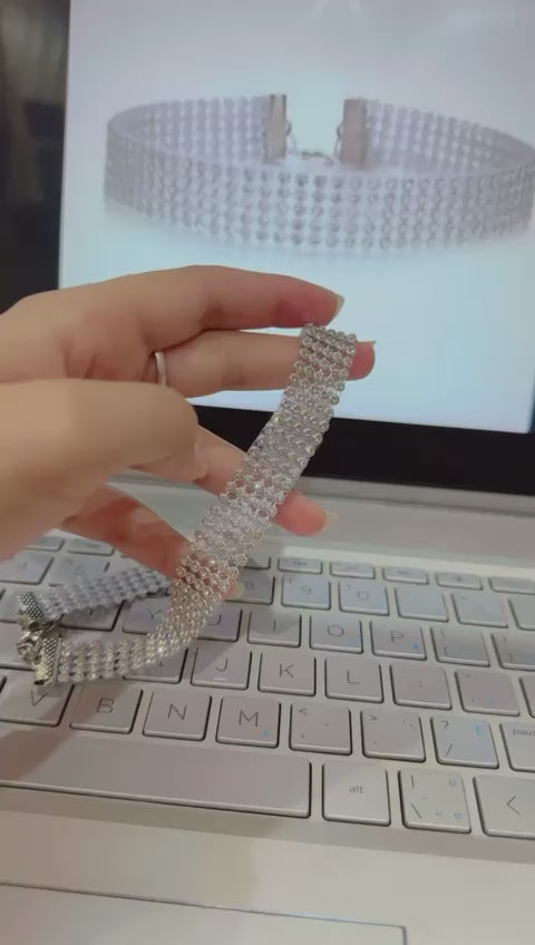 Rhinestone Choker Necklace Wide Crystal