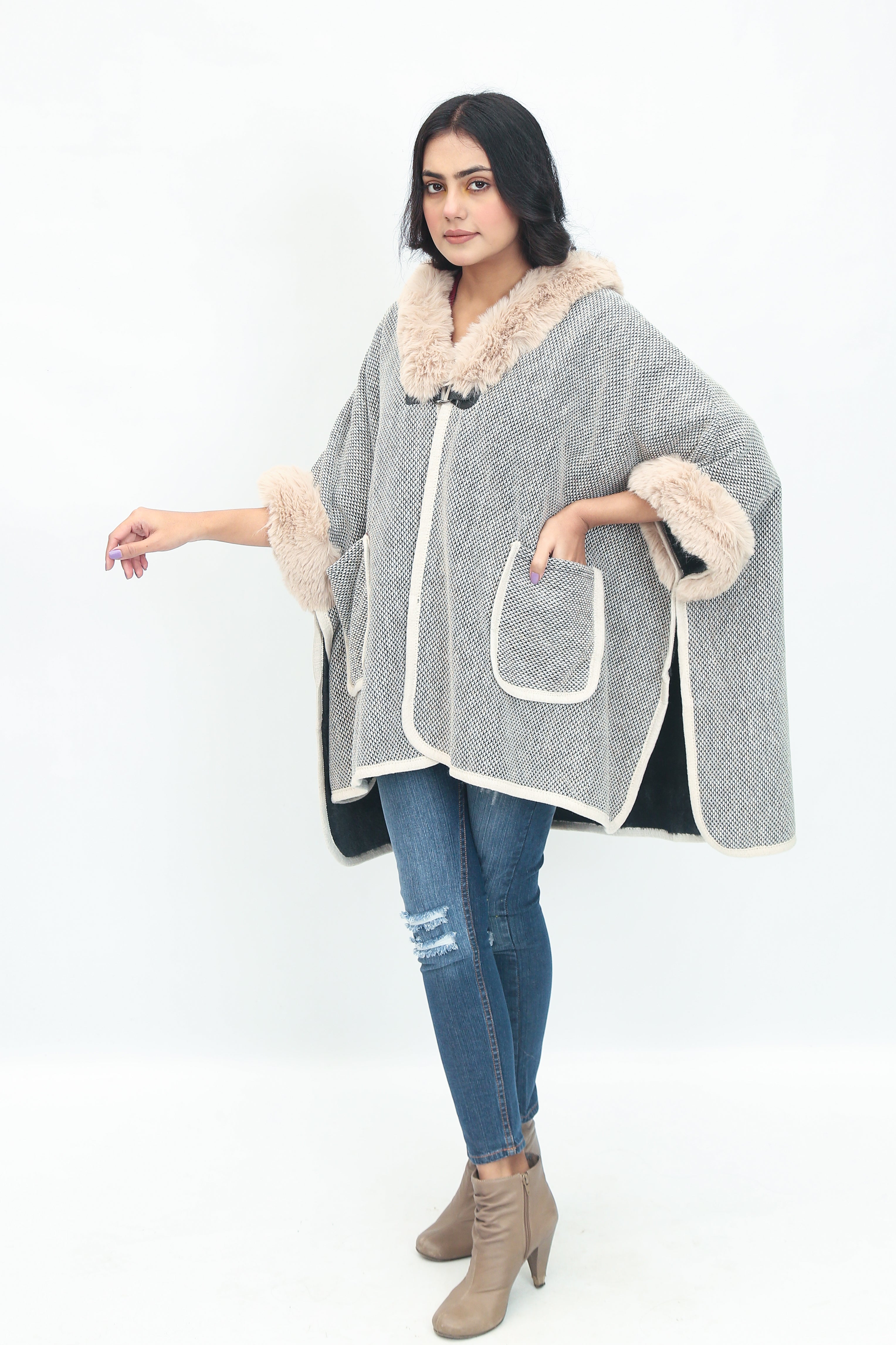 fur trimmed shawl cape