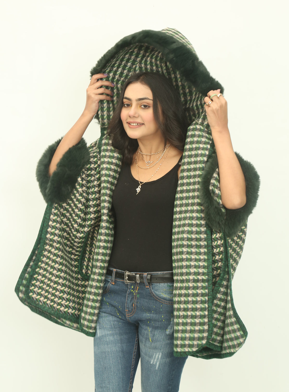 Hooded Fur Cape Shawl