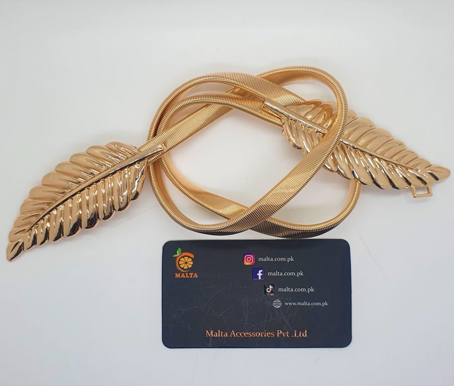 Metallic Elastic Stretchy Chain Leaf Belt