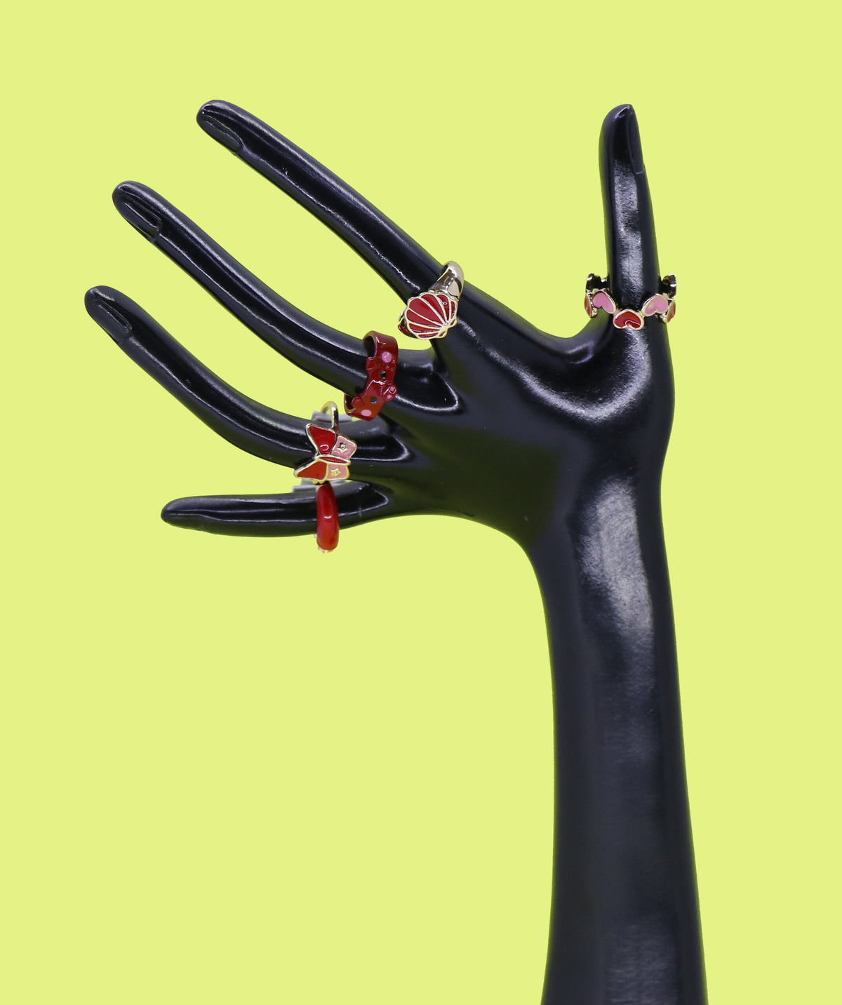 Red Enamel Ring Set