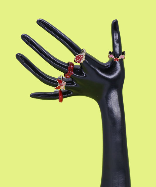 Red Enamel Ring Set