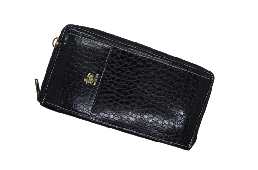 Black Texture Clutch With Mobile Pouch