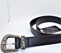 Malta Leather Belts Ladies Vintage Western Design Black Waist Belt for Pants Jeans Dresses-(05-01-01-05)