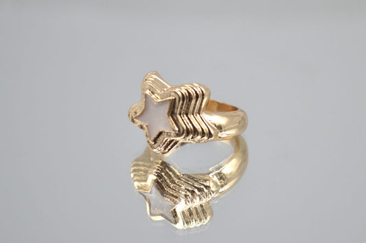 Gold-Plated White Star Enamel  Ring