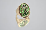 Mushroom Style Green  Enamel  Ring