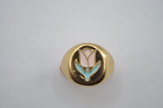 Tulip Enamel Pink Ring