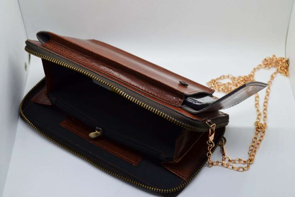 Brown clutch & mobile pouch