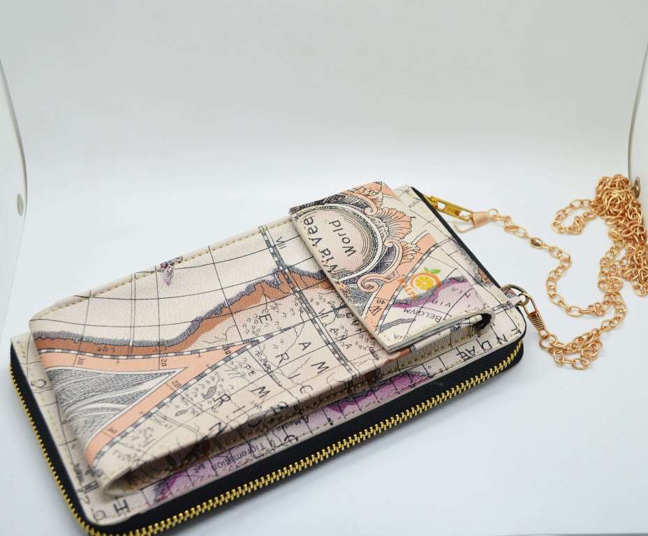 Map printed clutch & mobile pouch