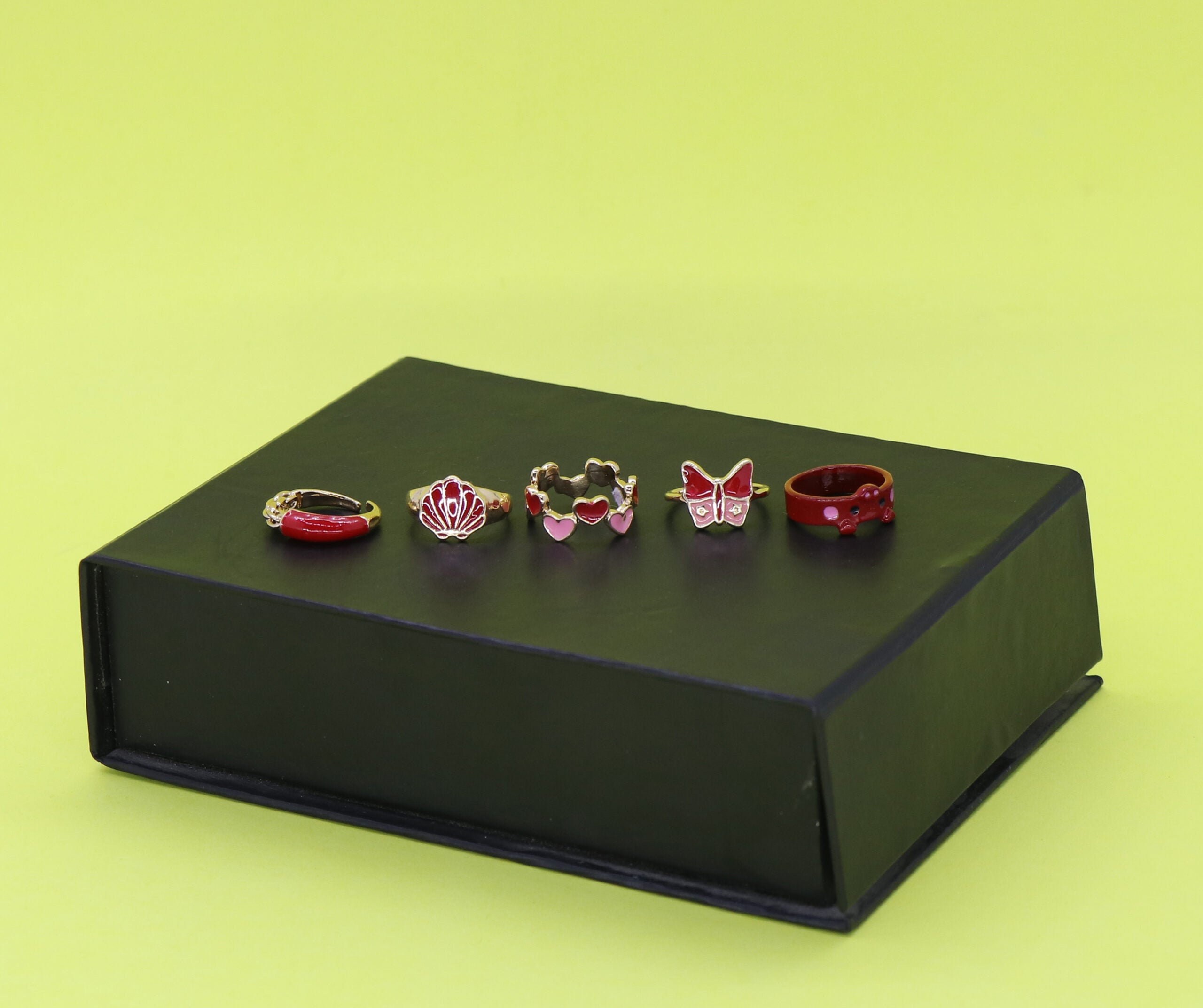 Red Enamel Ring Set