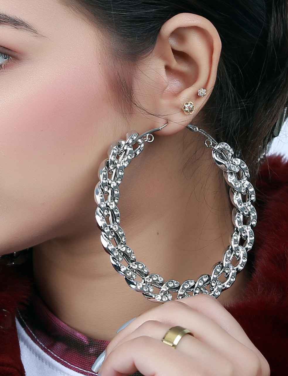 Silver Curb Chain Large Hoop