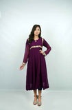 Long Sleeve Chiffon Lace Dress( Purple color)
