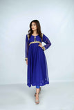 Long Sleeve Chiffon Lace Dress( Blue color)