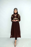 Long Sleeve Chiffon Lace Dress( Brown color)