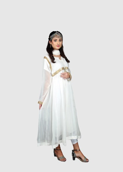 Long Sleeve Chiffon Lace Dress( White color)