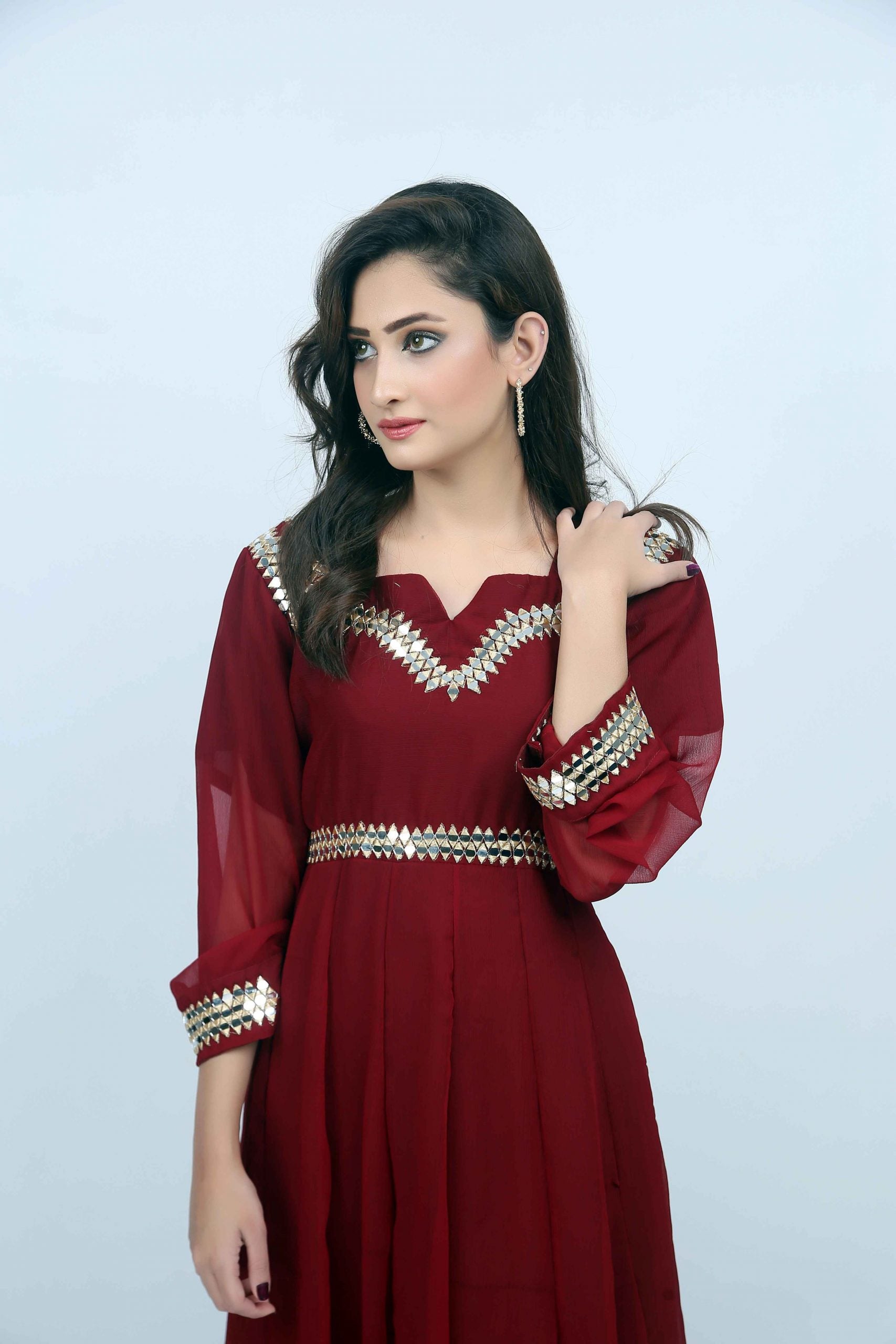 Maroon with Embroidery & Mirror Work Maxi