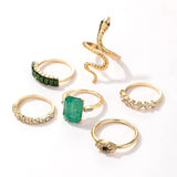 Green Jem Stone & Snake Ring Set