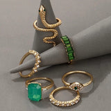 Green Jem Stone & Snake Ring Set