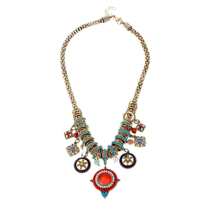 Colorful Beads Crystal Flower Necklace