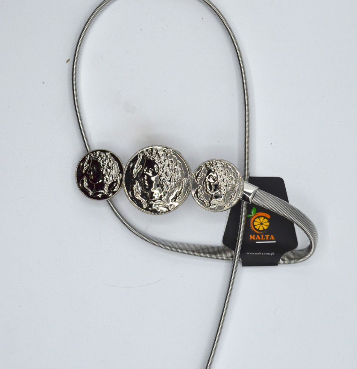 Triple Coin Style Silver Elastic Belt