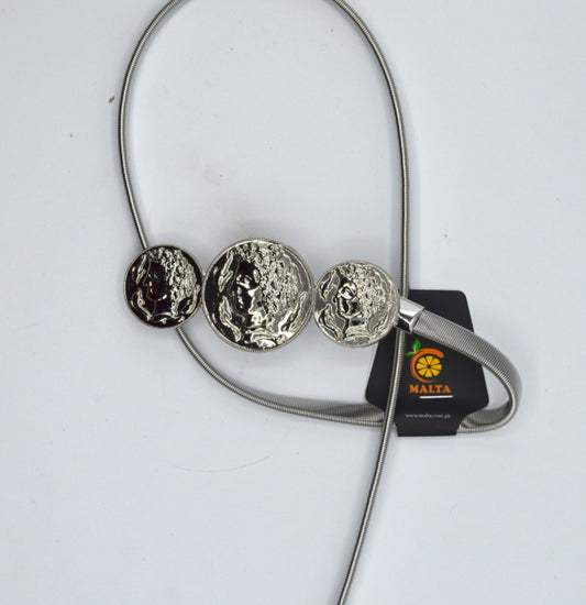 Triple Coin Style Silver Elastic Belt