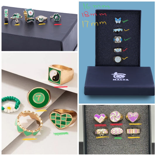 5 Pcs Greenish Enamel Ring