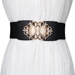Crown Wide Leather Elastic Belt