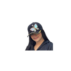 Butterfly Colorful Full Crystal 3D Trucker Hat Cotton Shiny Metal Rings Hip Hop Snapback Cap Summer Cap