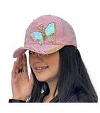 Butterfly Colorful Full Crystal 3D Trucker Hat Cotton Shiny Metal Rings Hip Hop Snapback Cap Summer Cap