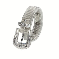 Carved Buckle Punk Metal Belt  For Pants Jeans
