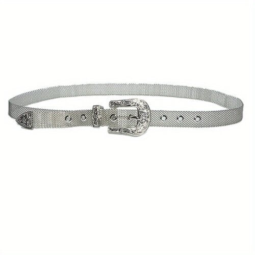 Carved Buckle Punk Metal Belt  For Pants Jeans